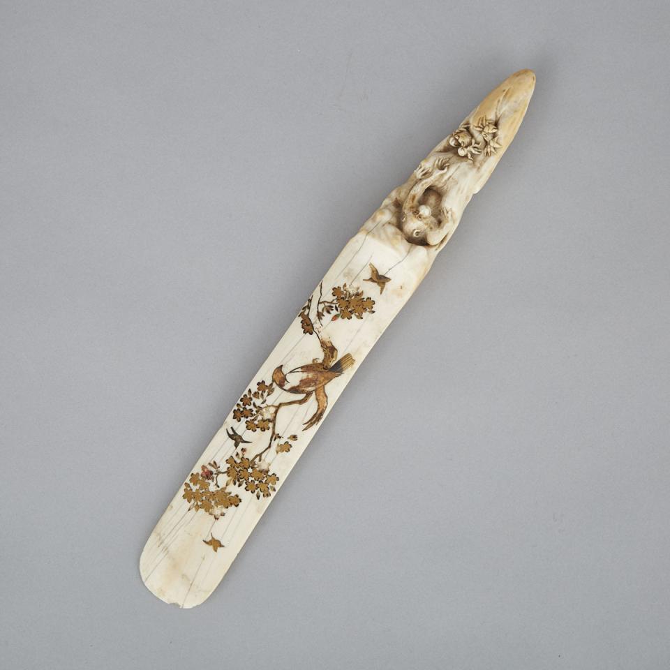 A Japanese Inlaid Ivory Paper Knife, Early 20th Century