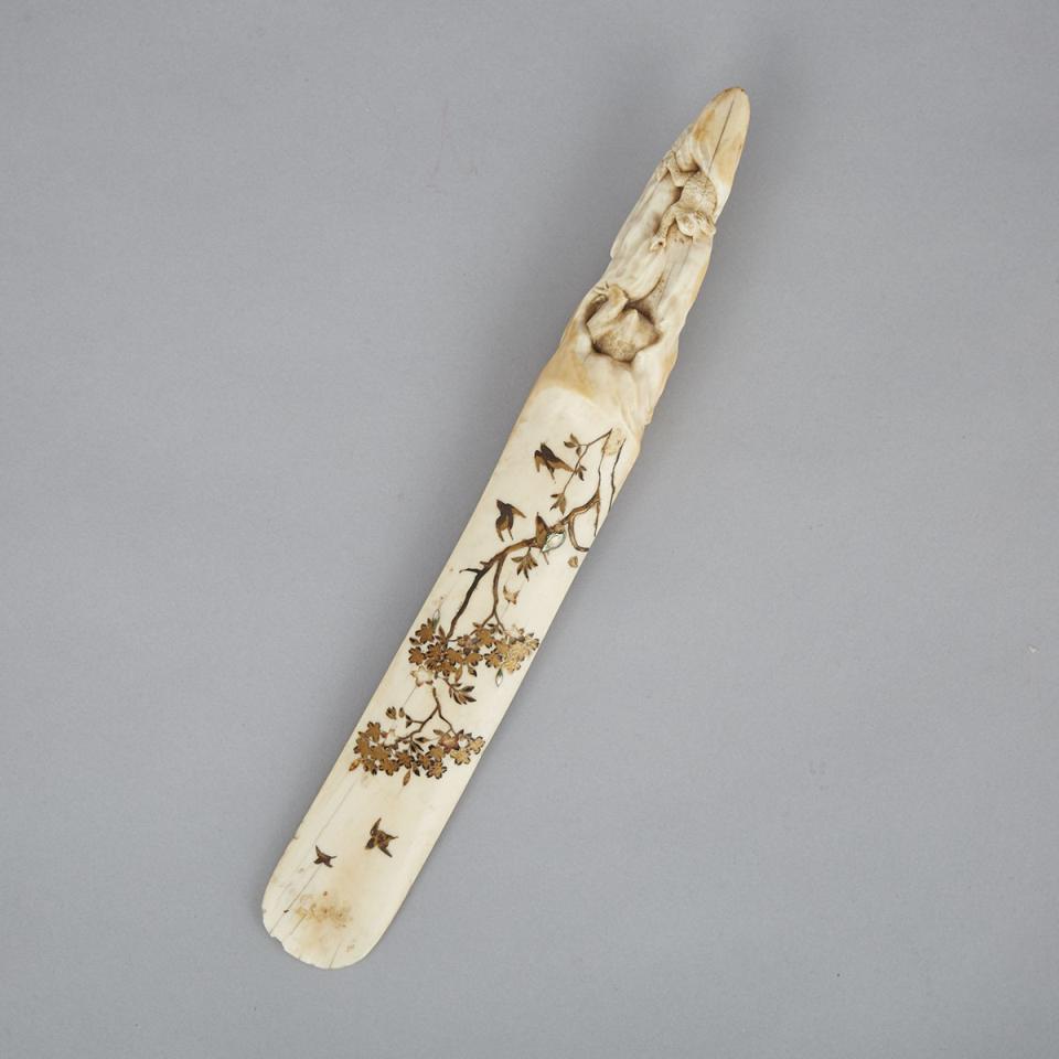 A Japanese Inlaid Ivory Paper Knife, Early 20th Century