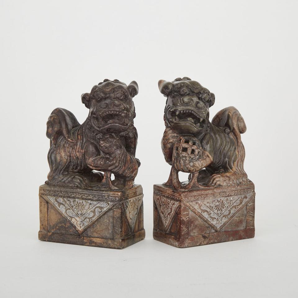 A Pair of Soapstone Fu Dogs