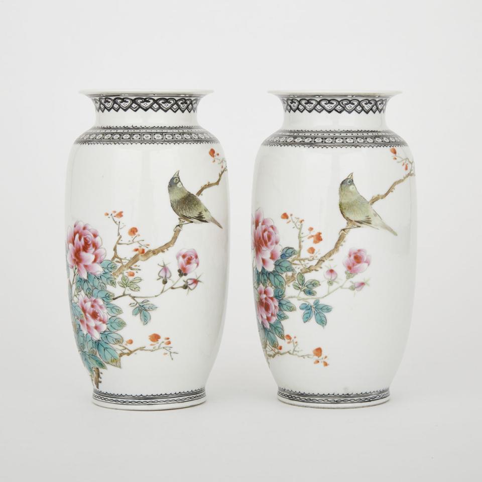 A Pair of Flowers and Birds Vases