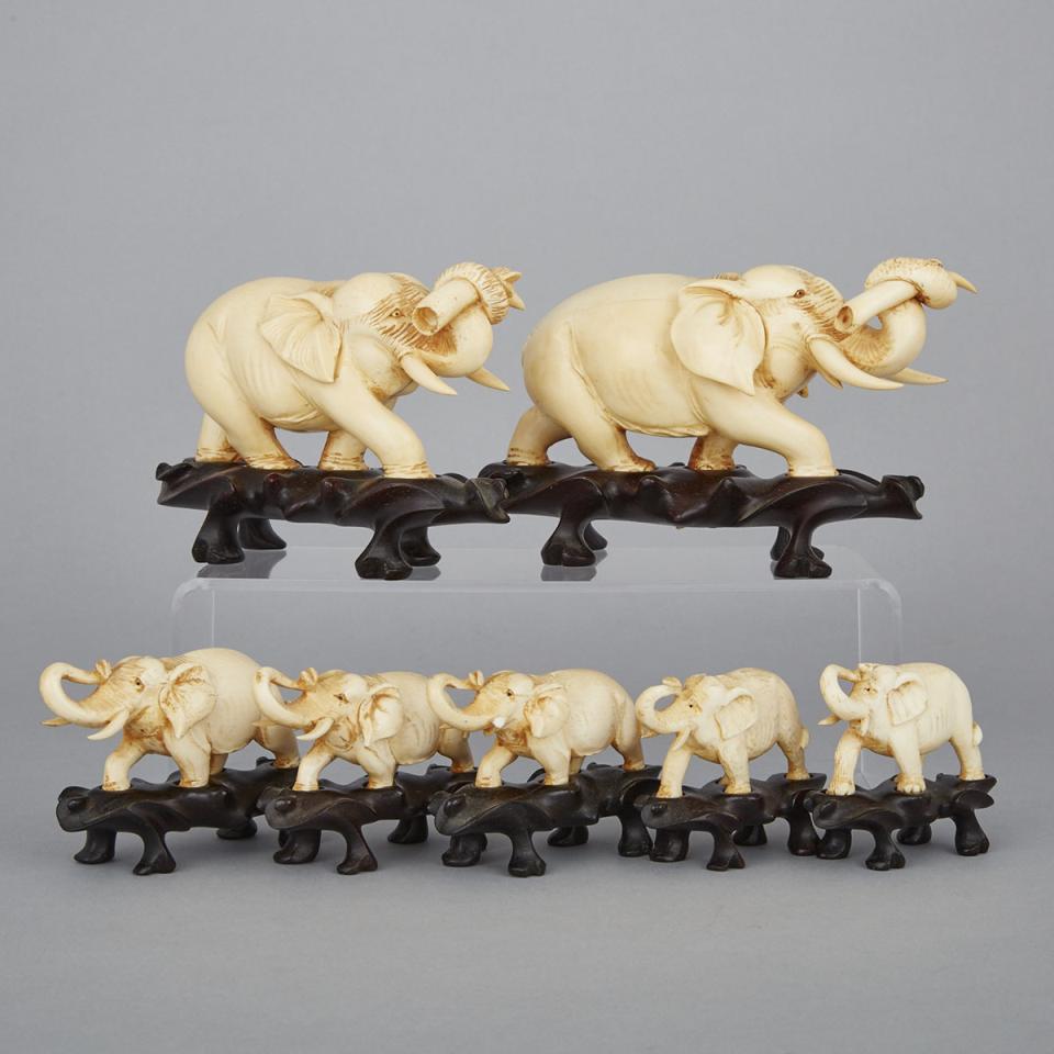 A Group of Ivory Elephants, Early 20th Century