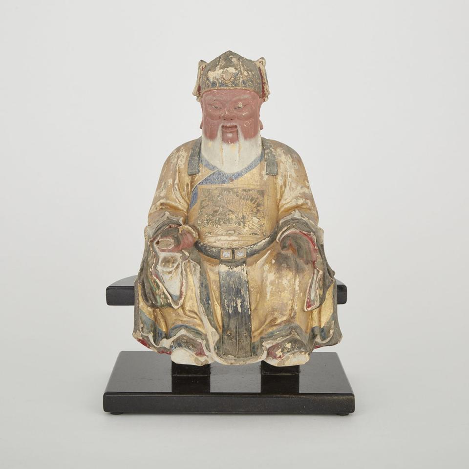 A Seated Pottery ‘God of Wealth’ Figure