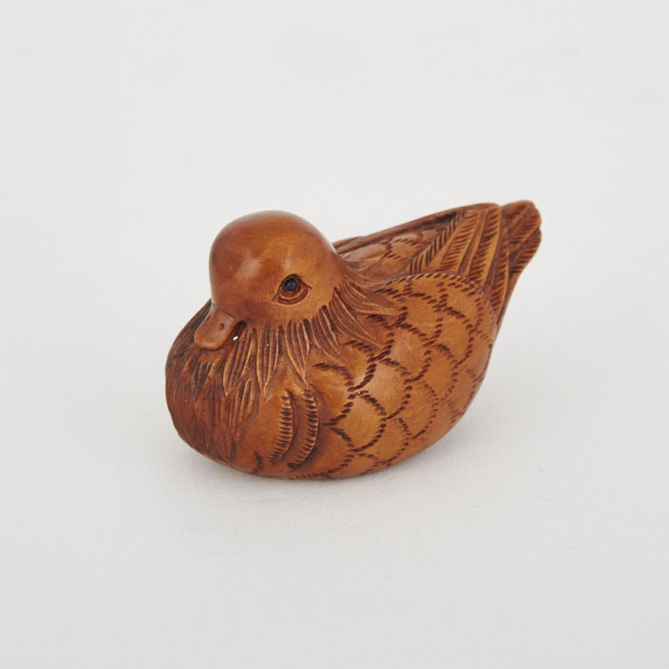 A Wood Netsuke of a Duck, 20th Century