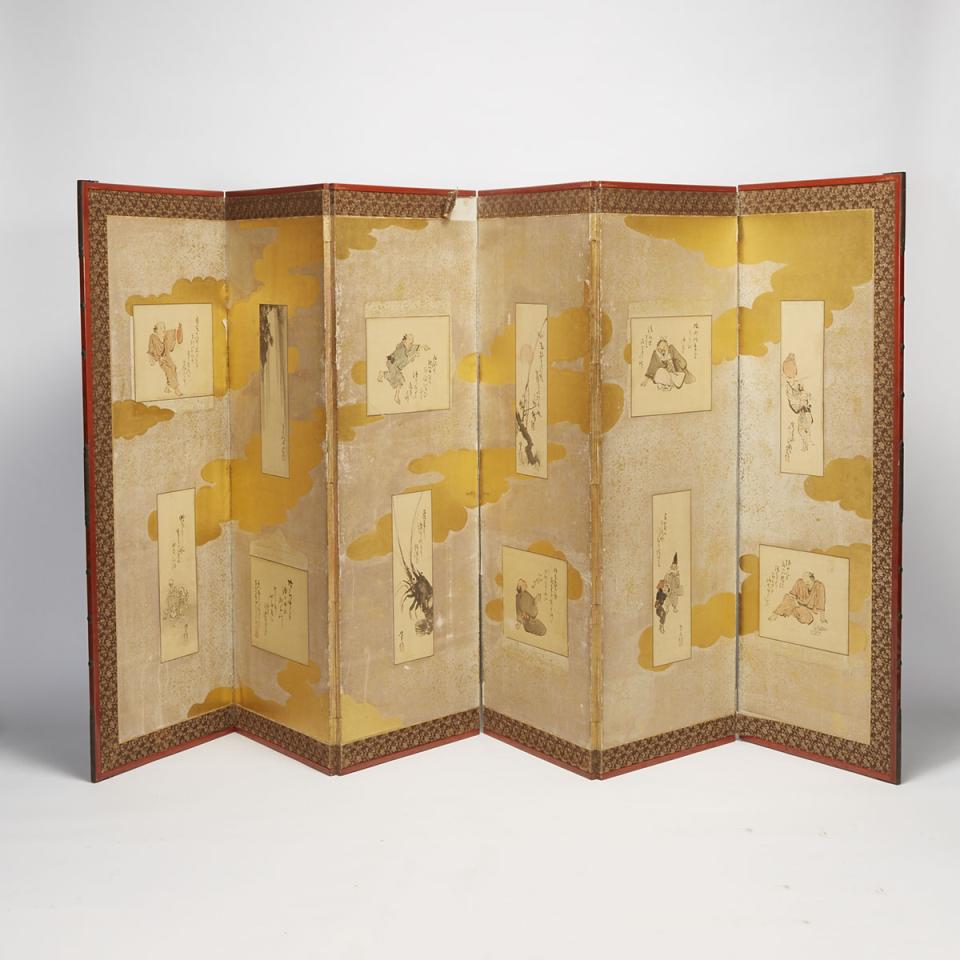 A Pair of Six-Panel Japanese Paper Screens, Meiji Period