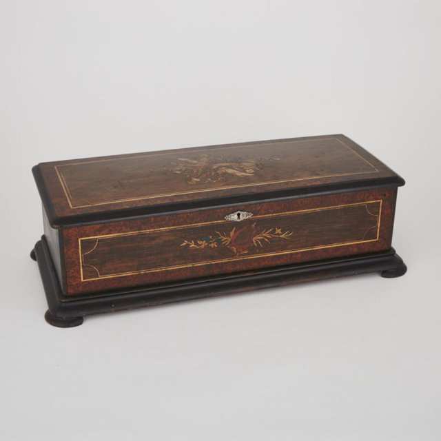 Swiss Marquetry Inlaid Tulipwood and Burr Walnut Music Box, 2nd half, 19th century