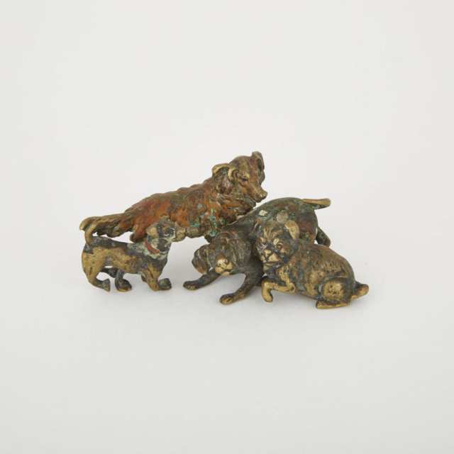 Small Austrian Cold Painted Bronze Group of Dogs, c.1900