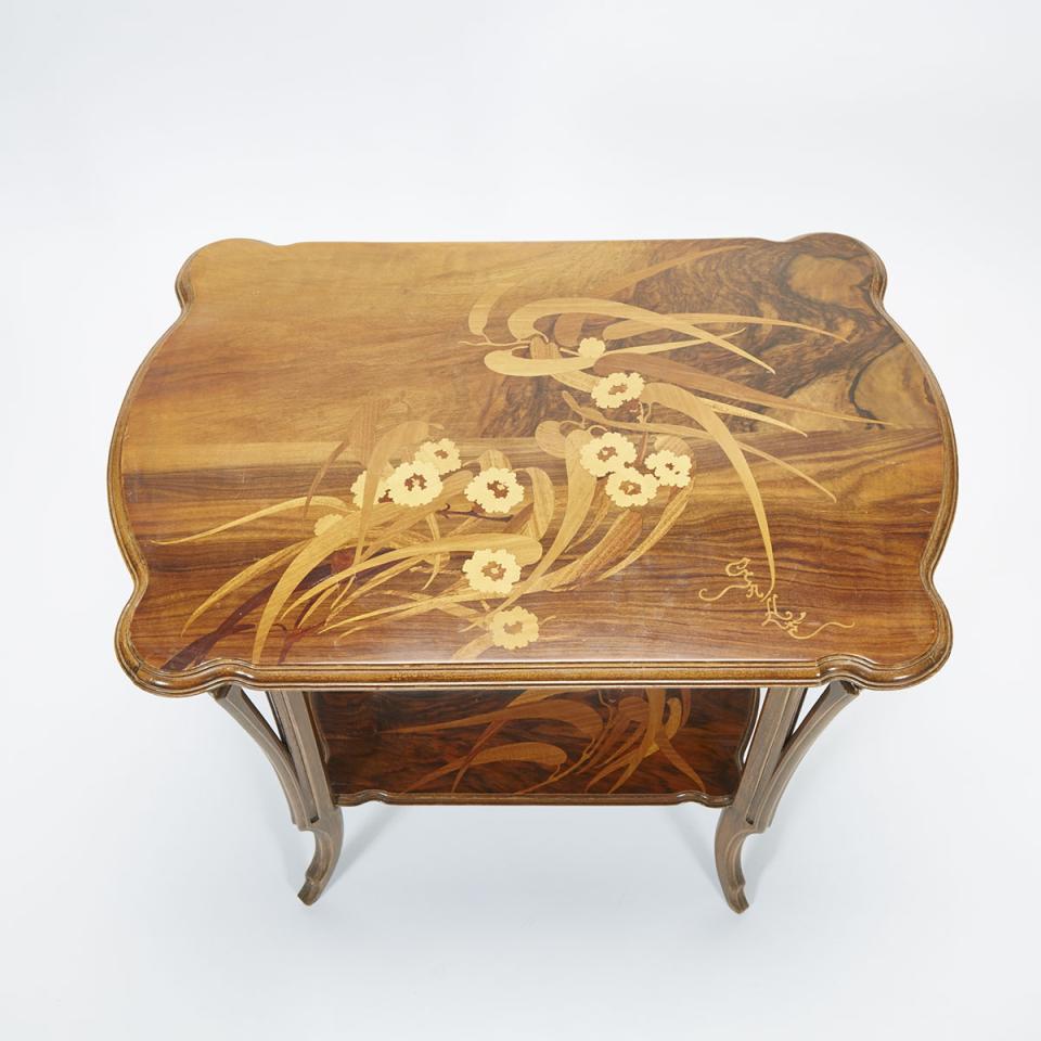 Emile Galle Marquetry Inlaid Side Table, early 20th century