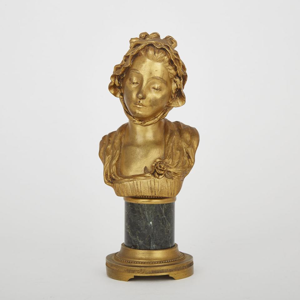 Musée du Louvre Small Gilt Bronze Bust of a Young Woman, after Jean-Baptiste Greuze, (French, 1725-1805)
