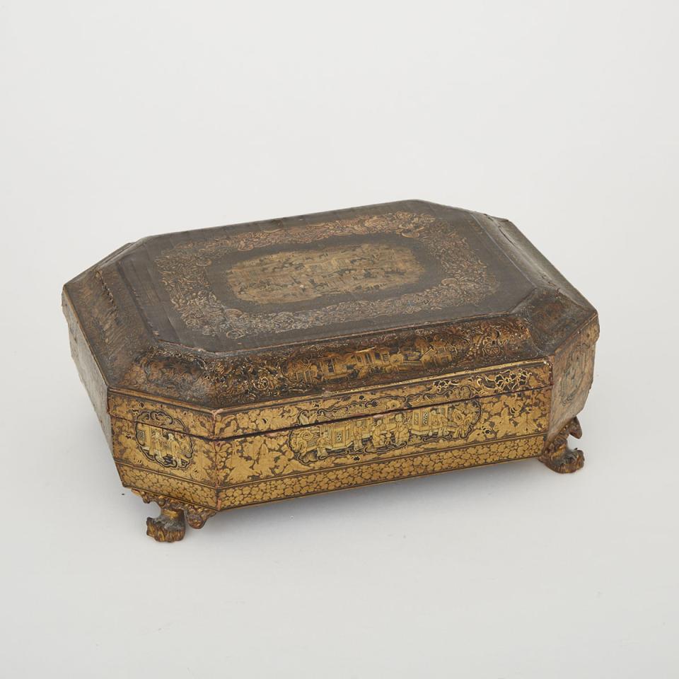 Chinese Export Black Lacquer Work Box, 19th century