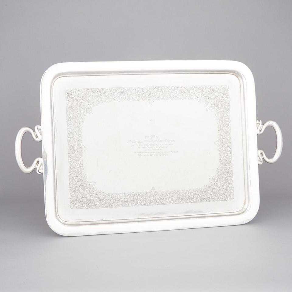 Canadian Historical SIlver Presentation Two-Handled Rectangular Serving Tray, Roden Bros., Toronto, c.1921