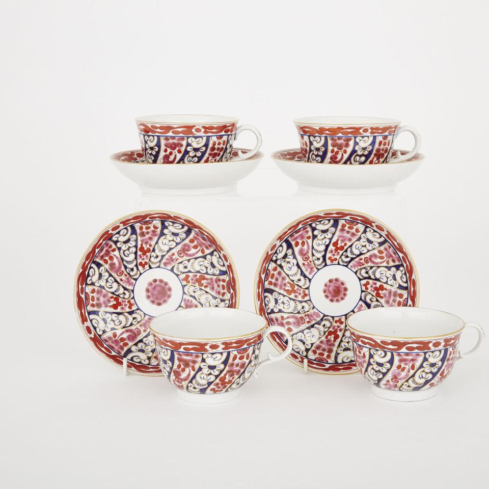 Four Barr Worcester Queen Charlotte Pattern Breakfast Cups and Saucers, c.1800