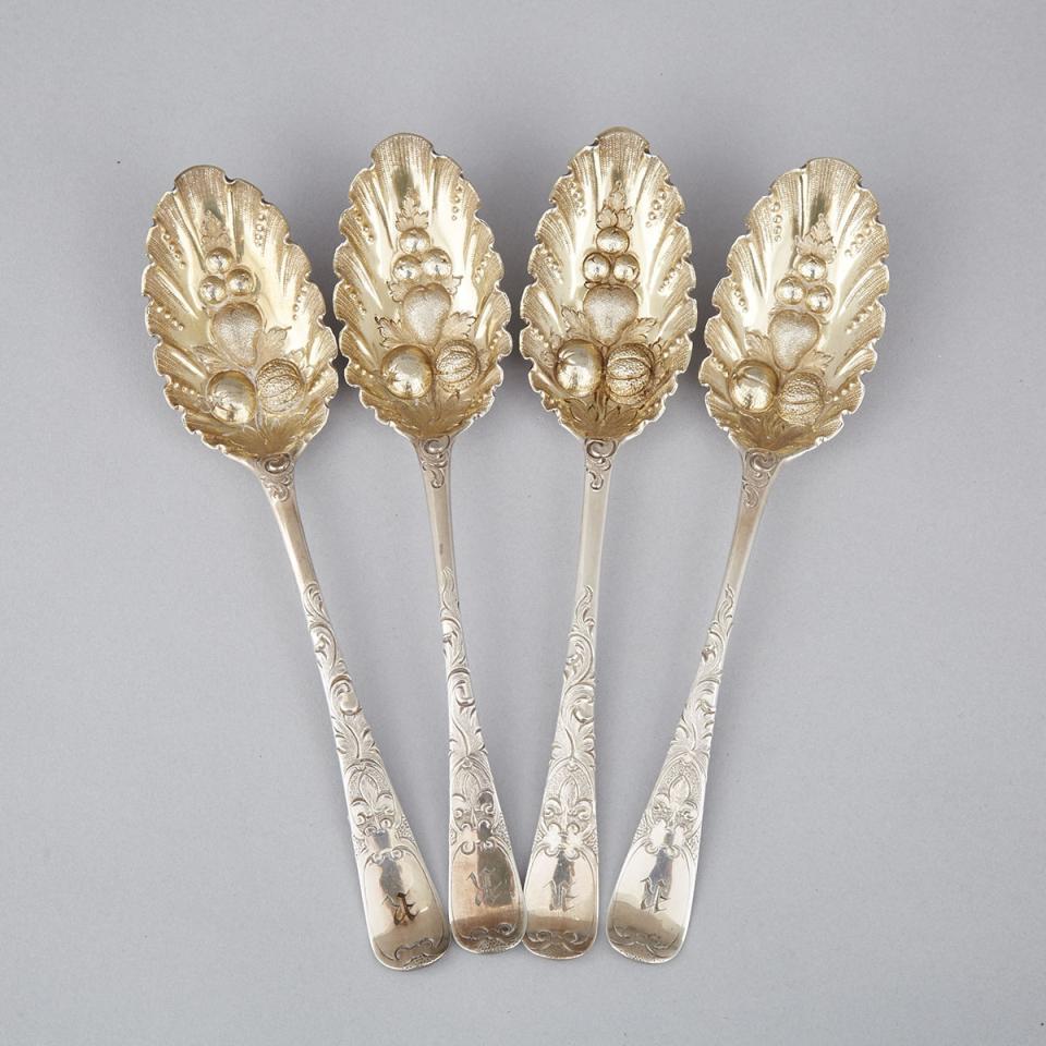 Four Georgian Silver Berry Spoons, London, 1721 and later