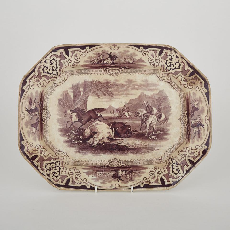 W. Baker & Co. Mulberry Printed ‘Lasso’ Octagonal Platter, mid-19th century