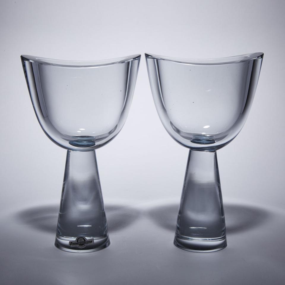 Pair of Strömbergshyttan Glass Footed Vases, 1960s