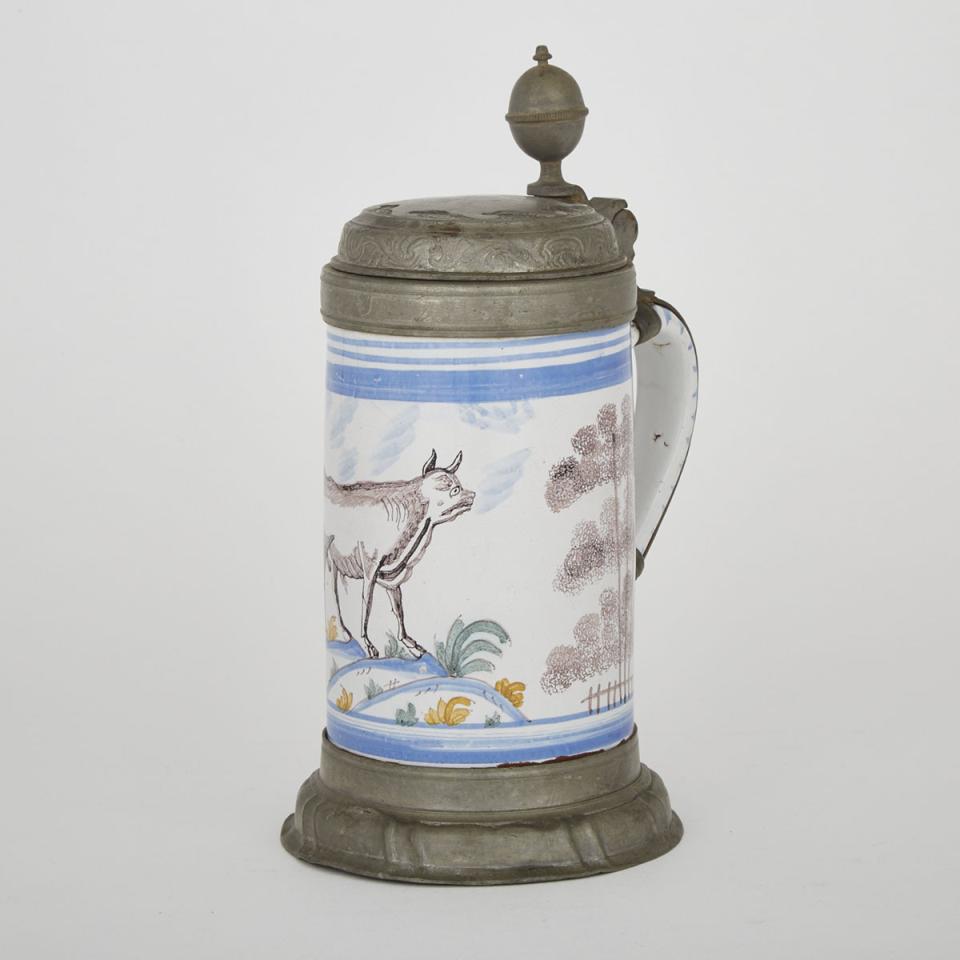German Pewter Mounted Faience Stein, late 18th century