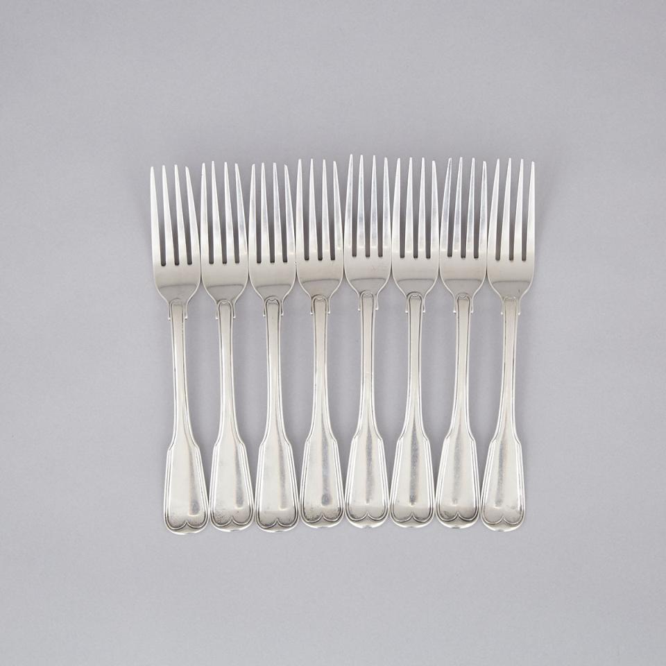 Eight George III Silver Fiddle and Thread Pattern Table Forks, William Eley, London, 1808