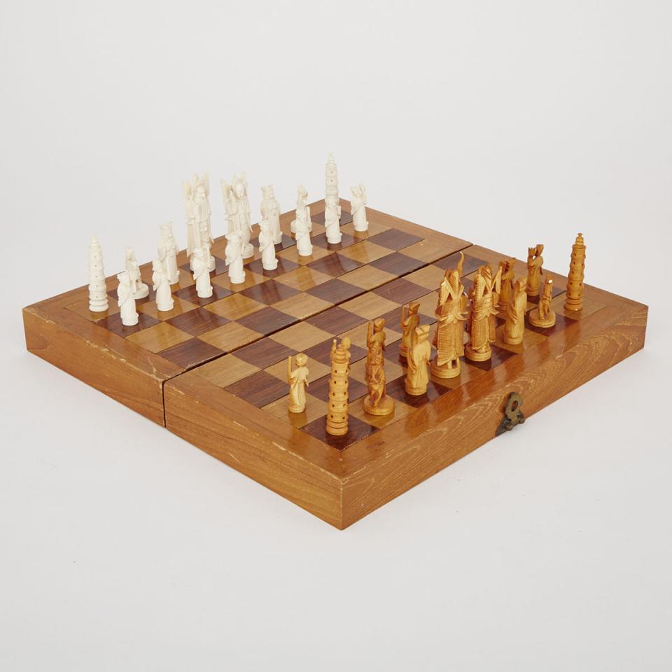 Chinese Carved Ivory Chess Set, mid 20th century