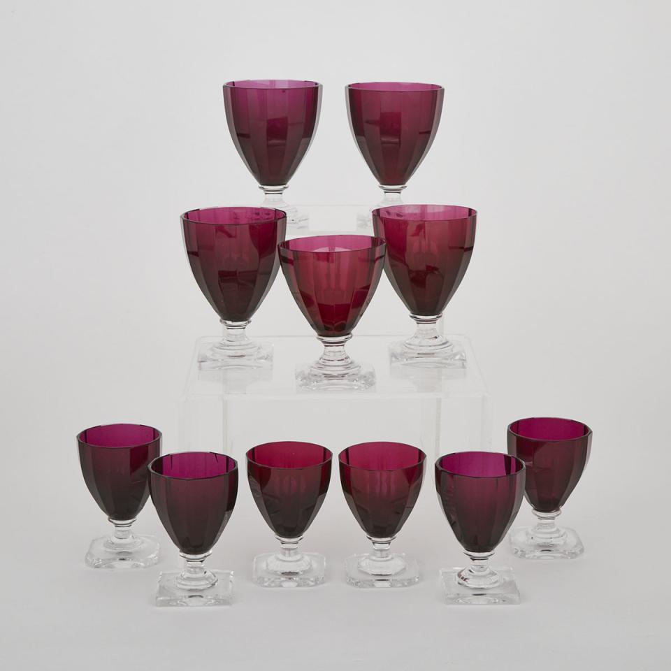 Eleven Continental Amethyst Cut Glass Goblets, late 19th century