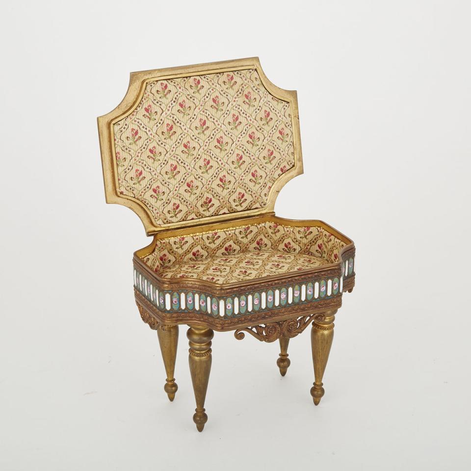 French Enamelled, Silvered and Gilt Bronze Table Form Jewelley Box, early 20th century