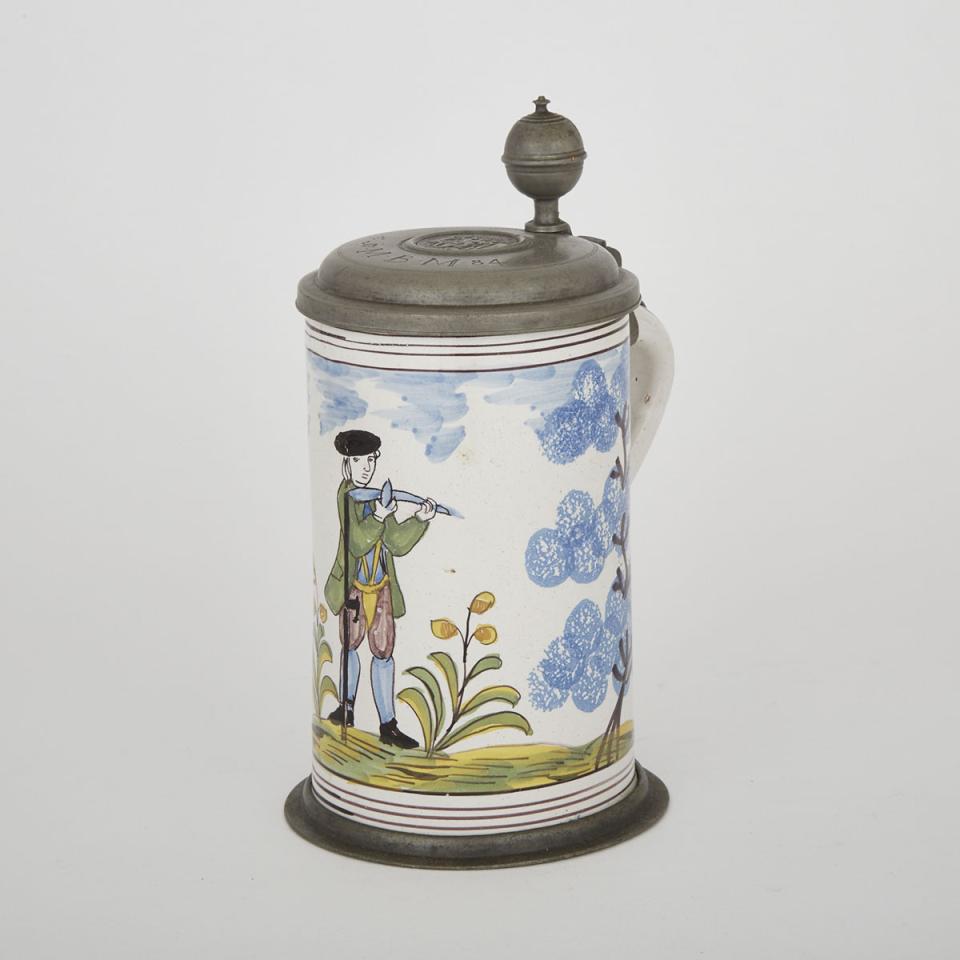 German Pewter Mounted Faience Stein, late 18th century