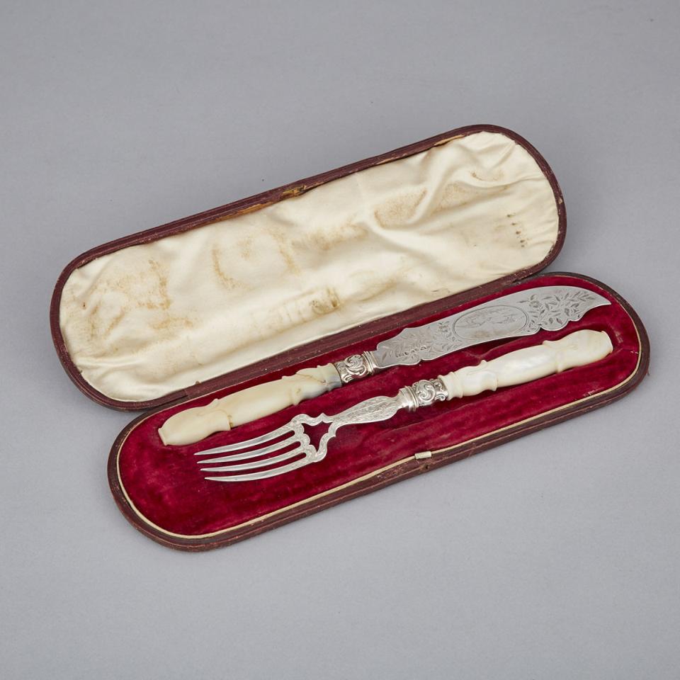 Victorian Silver Serving Fork and Knife, George Unite, Birmingham, 1852