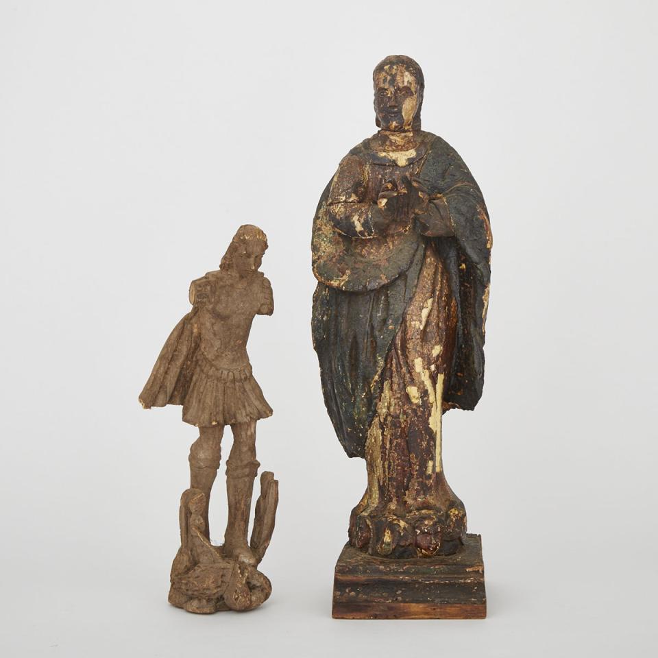 Two Spanish Colonial Carved Wood Santos Figures, 19th century