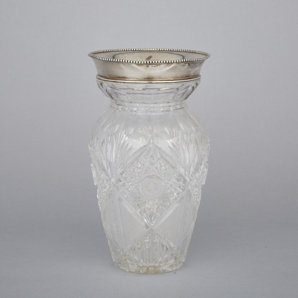 American Silver Mounted Cut Glass Vase, Wilcox Silver Plate Co., Meriden, Ct., c.1900 