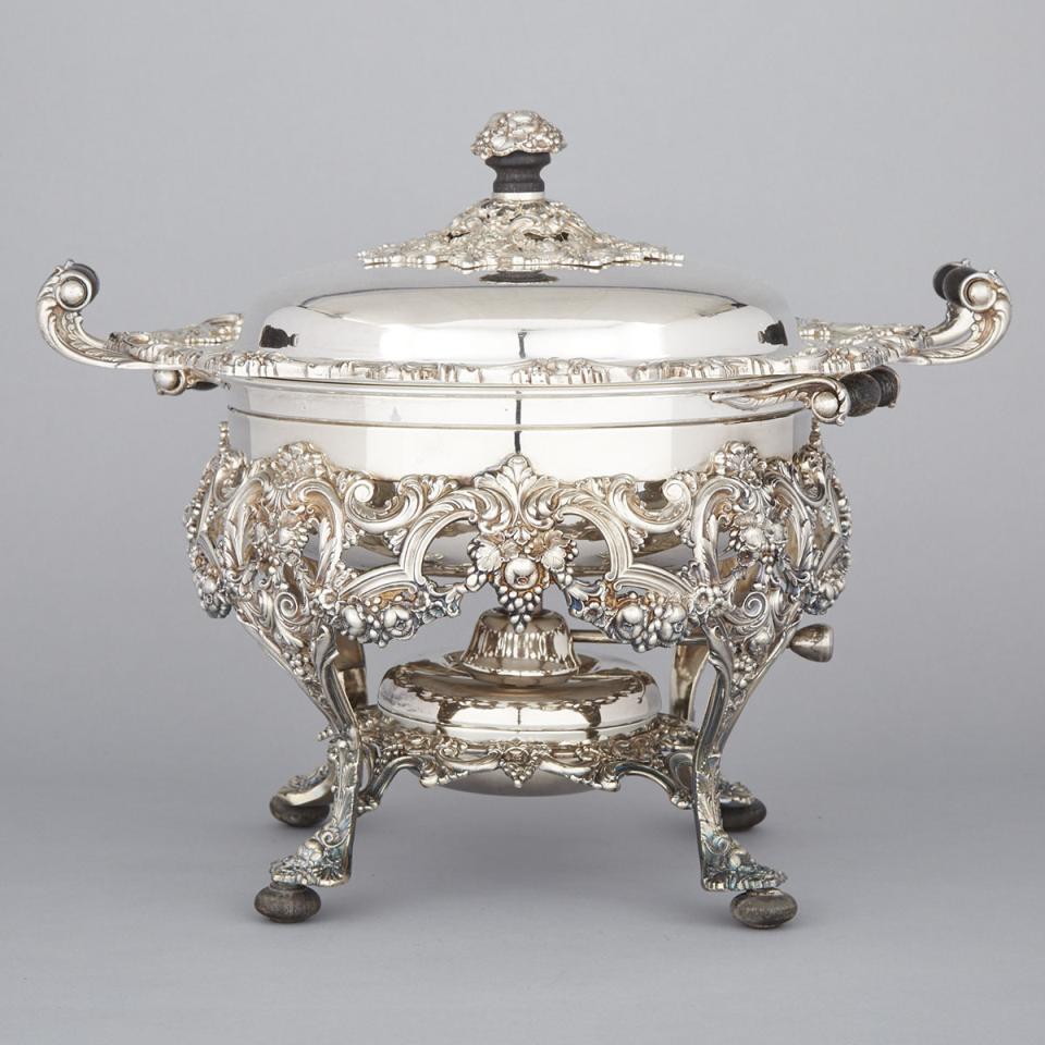 American Silver Plated Chafing Dish on Warming Stand, International Silver Co., 20th century