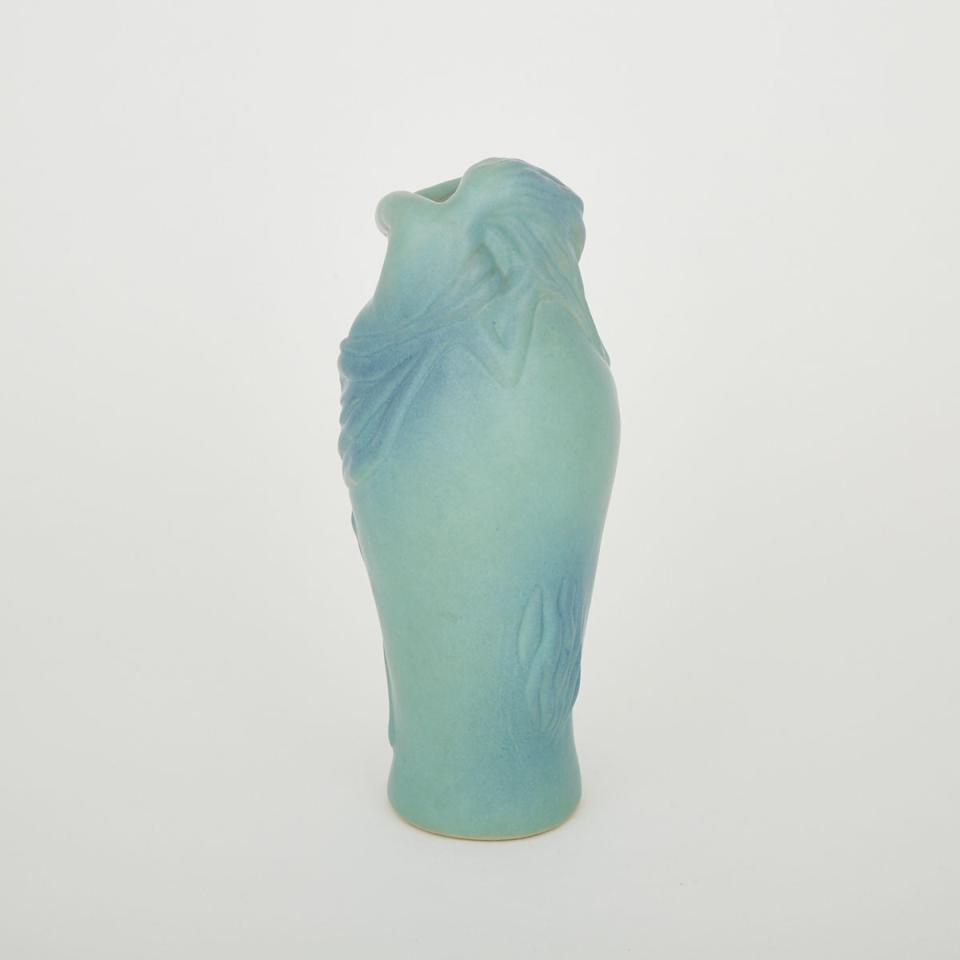 Van Briggle Moulded and Green Glazed Figural Vase, early 20th century