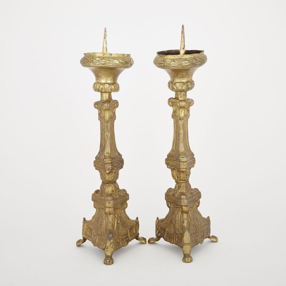 Pair of Gilt Pressed Brass Altar Prickets,  c.1720