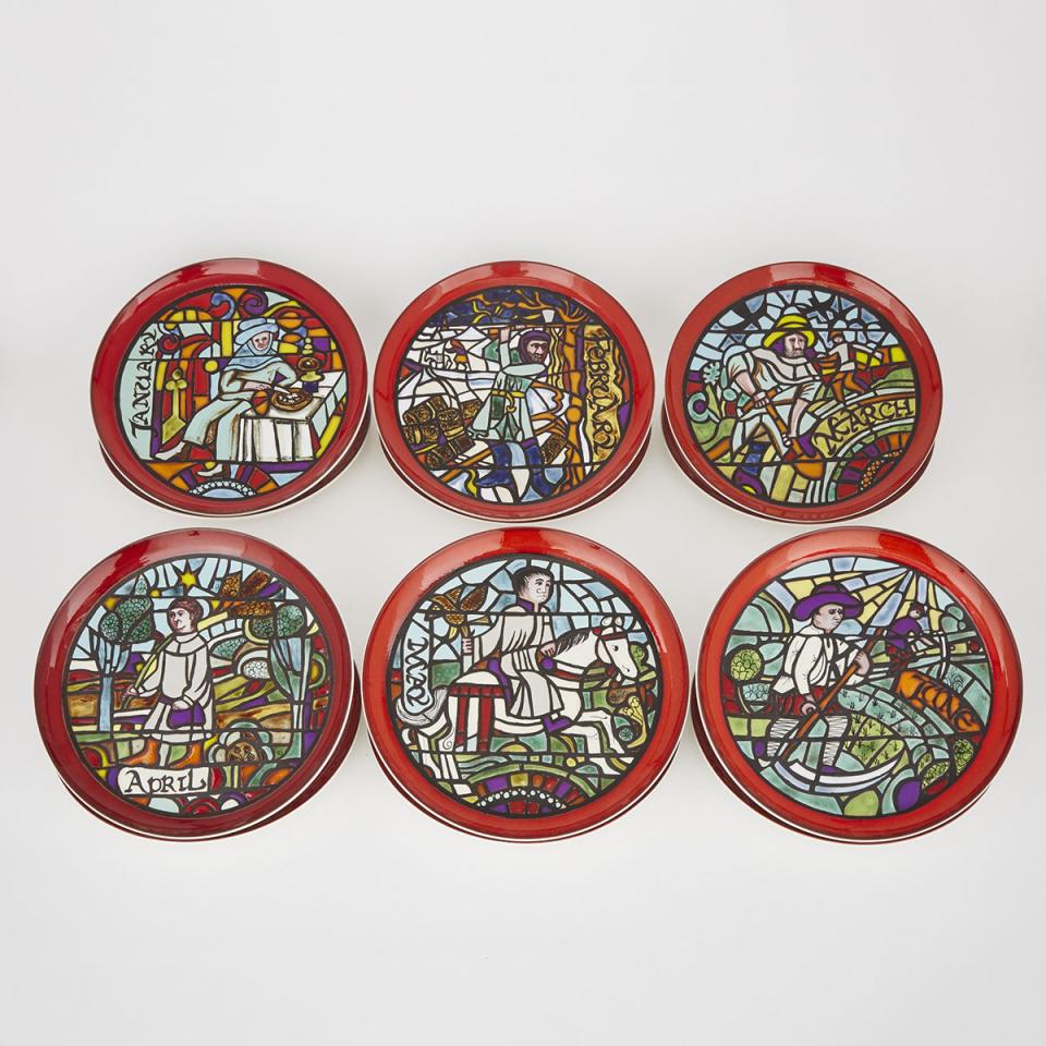 Set of Twelve Poole 'Book of Hours' Medieval Calendar Plates, Tony Morris, c.1972-75