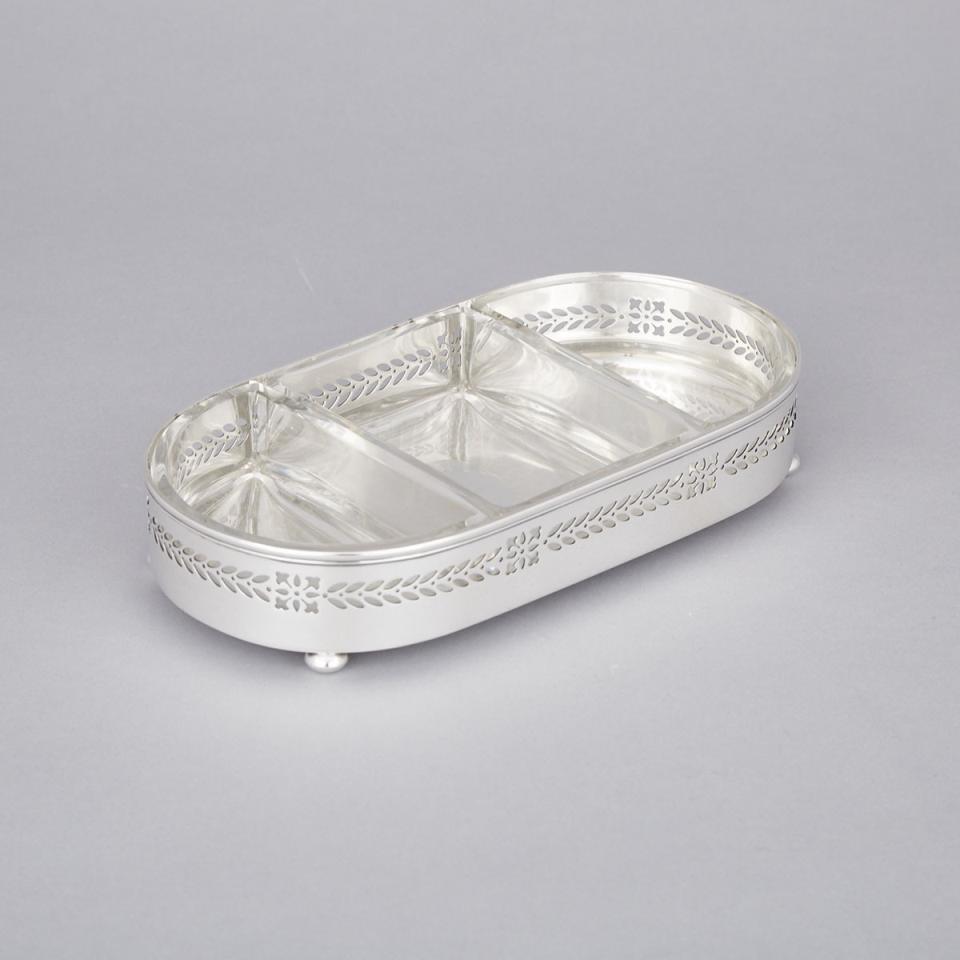 American Silver and Cut Glass Three-Section Oval Pickle Tray, Tiffany & Co., New York, N.Y., early 20th century