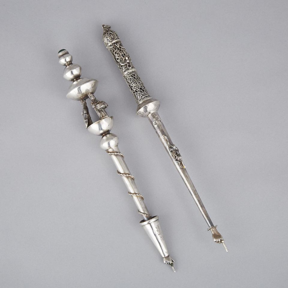 Two Russian Silver Yads or Torah Pointers, 20th century