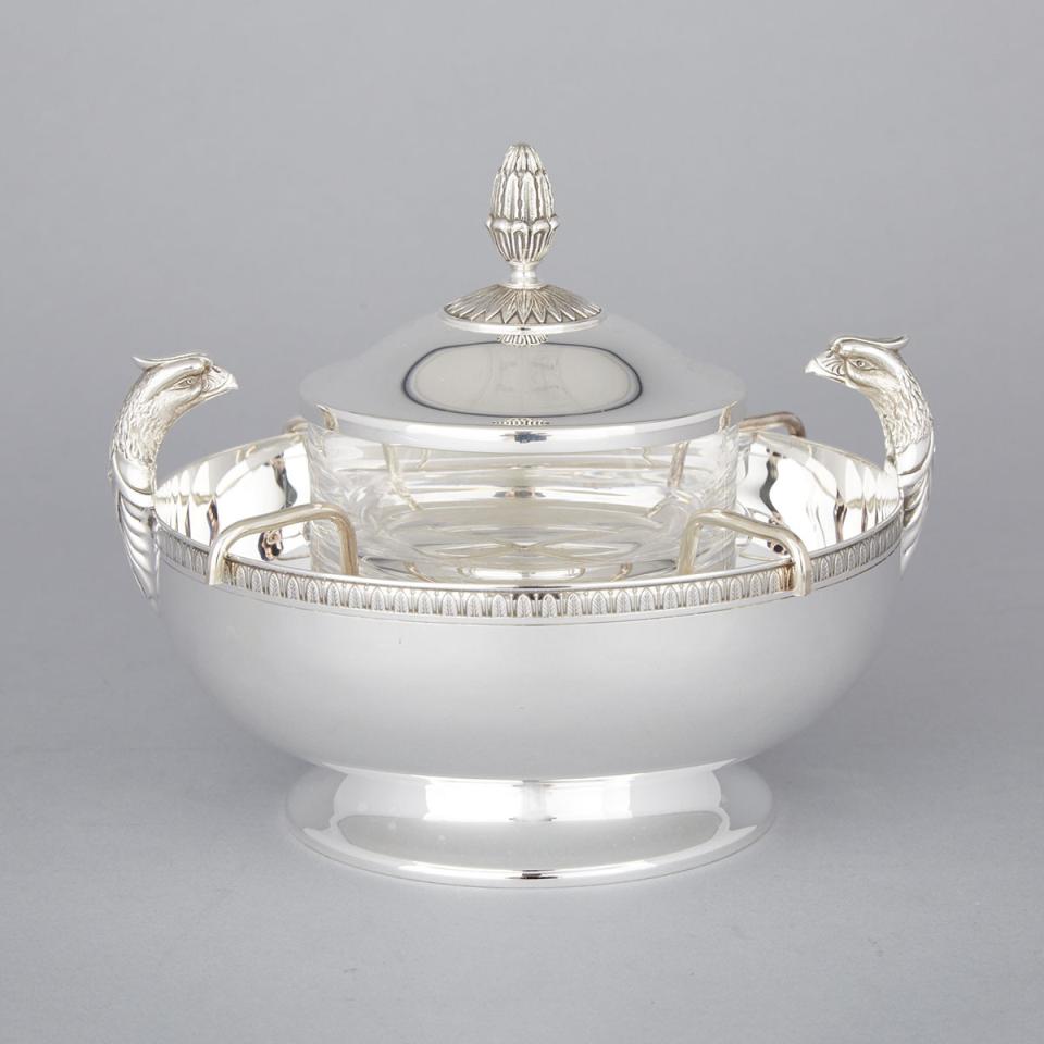 French Silver Plated and Glass Caviar Dish, Christofle, 20th century
