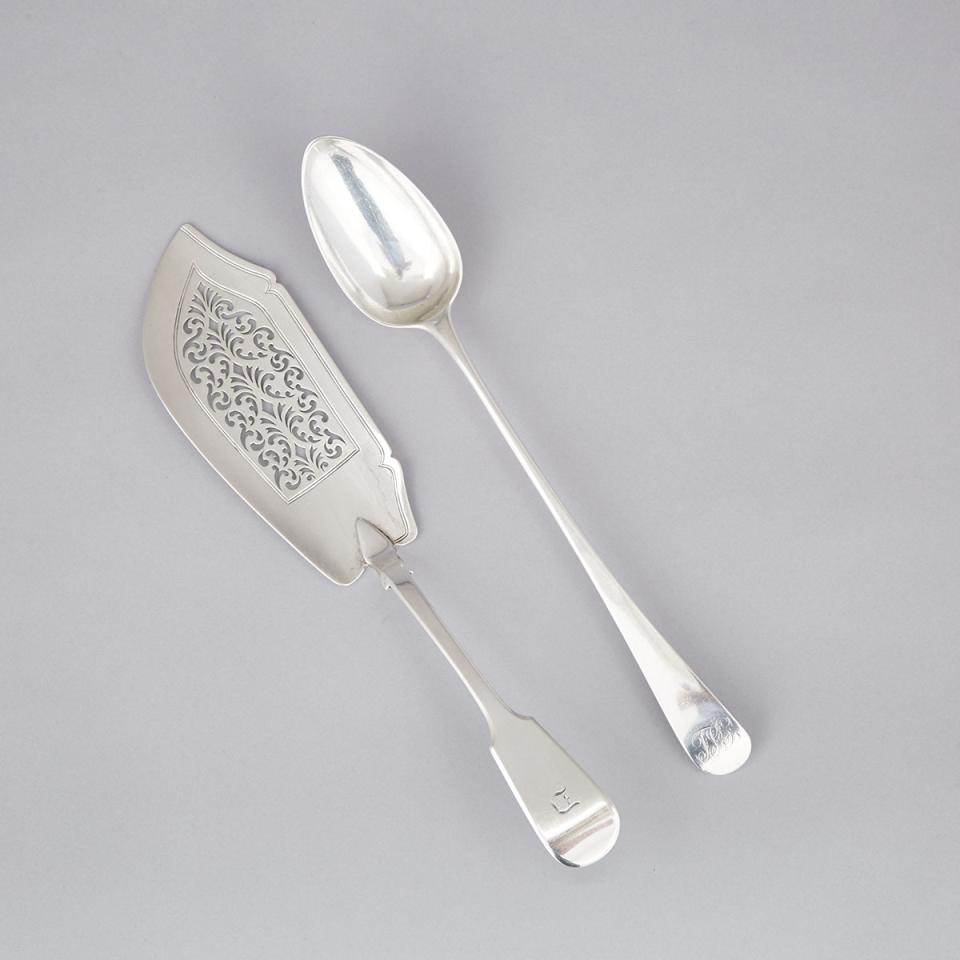George III Silver Old English Pattern Serving Spoon, Peter & Ann Bateman, London, 1795 and George IV Fiddle Pattern Fish Slice, William Chawner, 1829