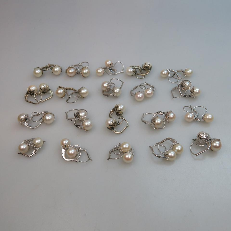 20 Pairs Of 18k White Gold Hook Back Earrings
