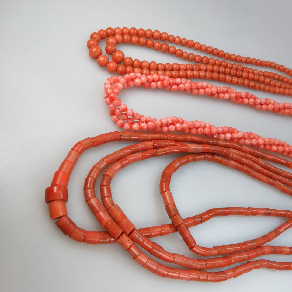 Three Coral Bead Necklaces