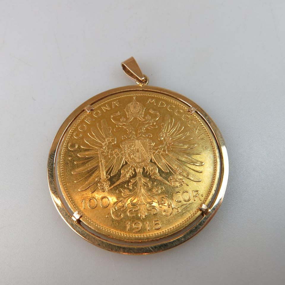 Austrian 1915 Restrike 100 Corona Gold Coin 