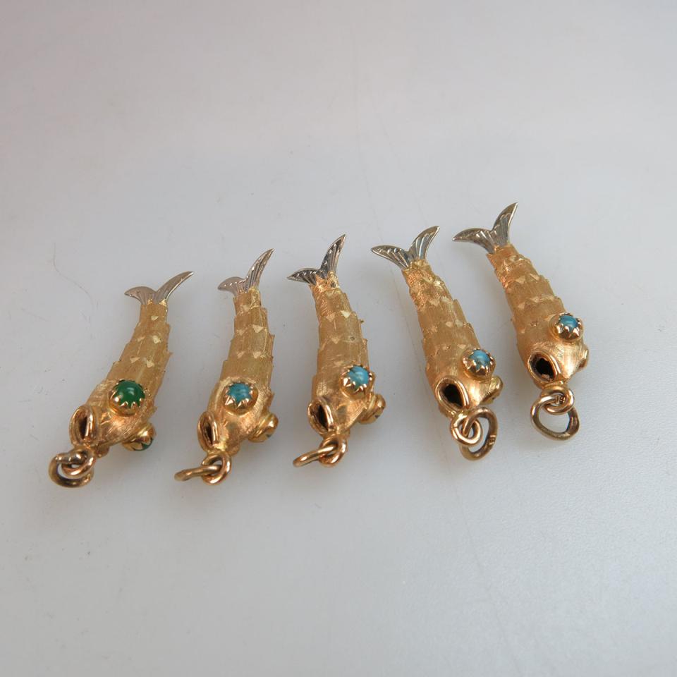 5 x 18k Yellow Gold  Fish Pendants