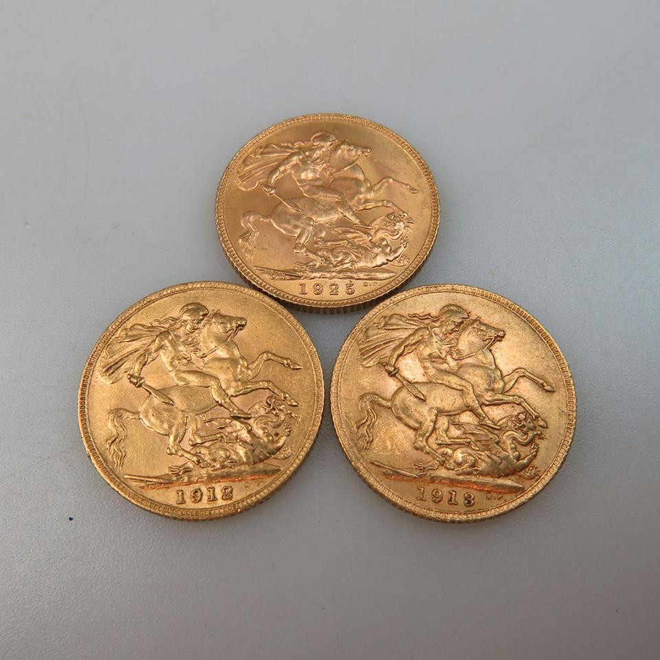 Three British Gold Sovereign Coins