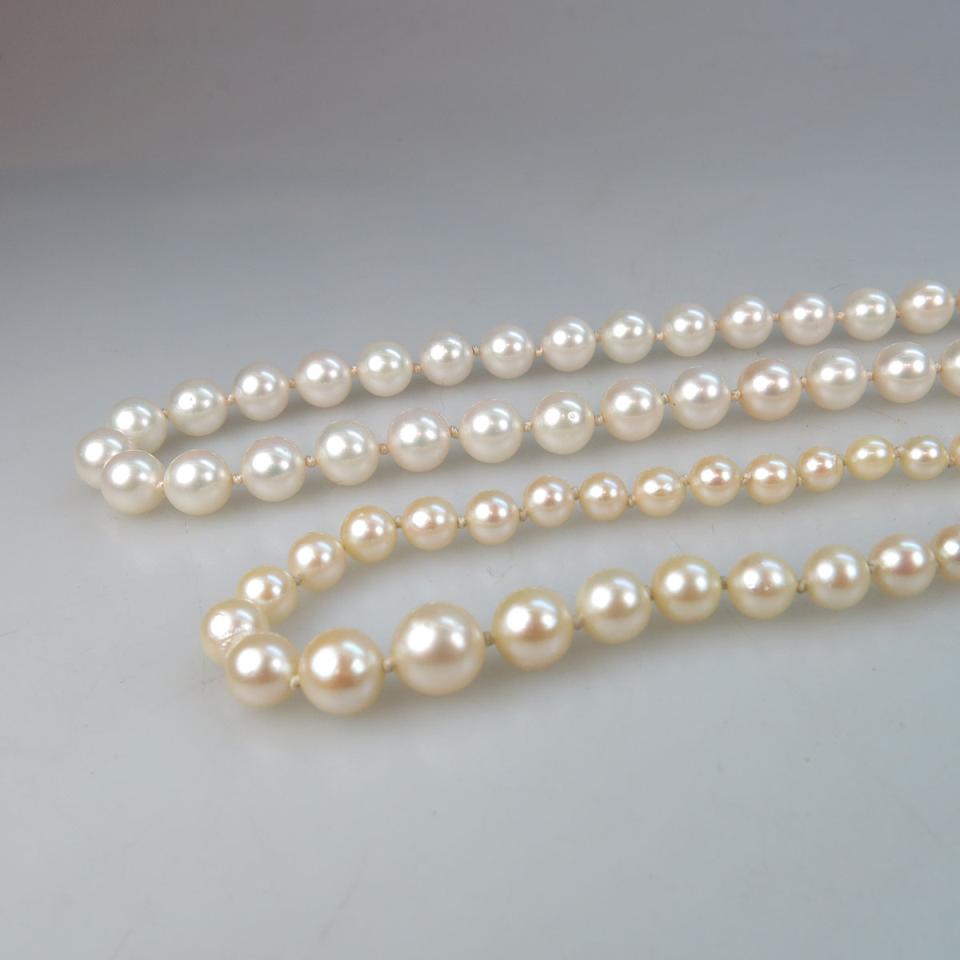 Two Single Strand Cultured Pearl Necklaces 