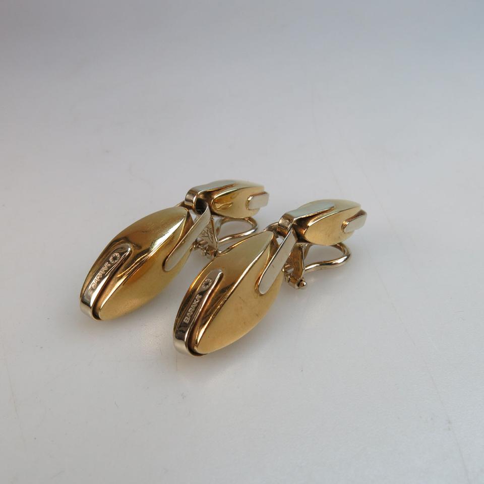 Pair Of Baraka Italian 18k Yellow And White Gold Drop Earrings