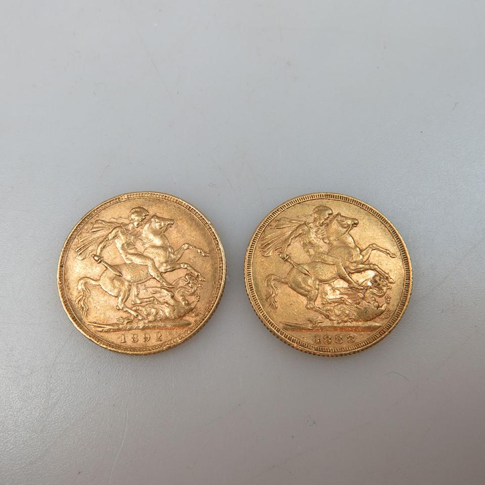 Two 19th Century British Gold Sovereign Coins