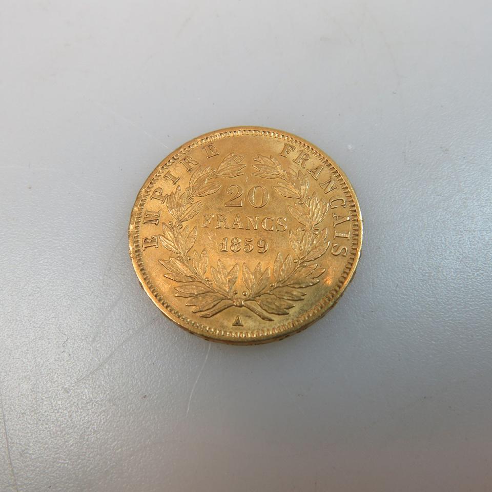 French 1859 Twenty Franc Gold Coin