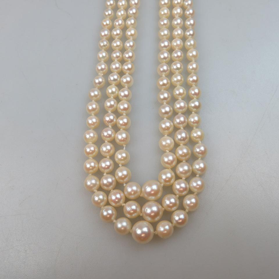 Triple Strand Graduated Cultured Pearl Necklace 