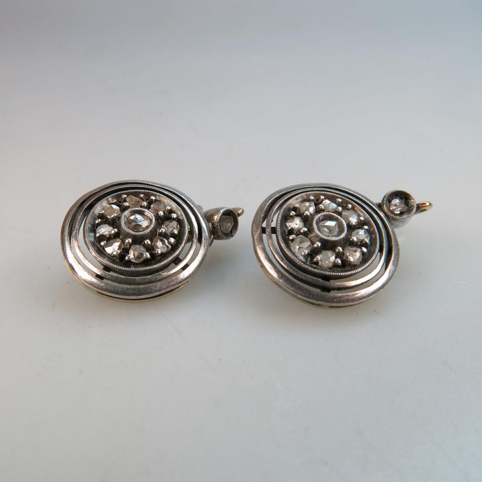 A Pair Of Silver Topped Yellow Gold Earrings 