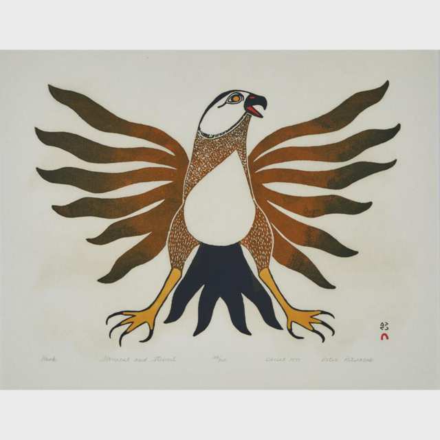 KANANGINAK POOTOOGOOK (1935-2010), E7-1168; KENOJUAK ASHEVAK (1927-2013), E7-1035; AFTER PETER PITSEOLAK (1902-1973),