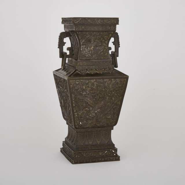 A Bronze ‘Phoenix’ Vase, Qing Dynasty, Qianlong Mark but Possibly Later