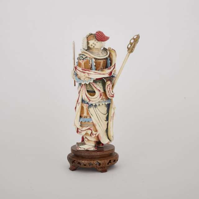 A Polychromed Ivory Figure of Guanyu, Early 20th Century