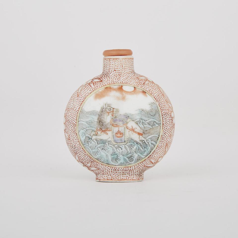 A Porcelain ‘Legendary Horse’ Snuff Bottle, 19th Century